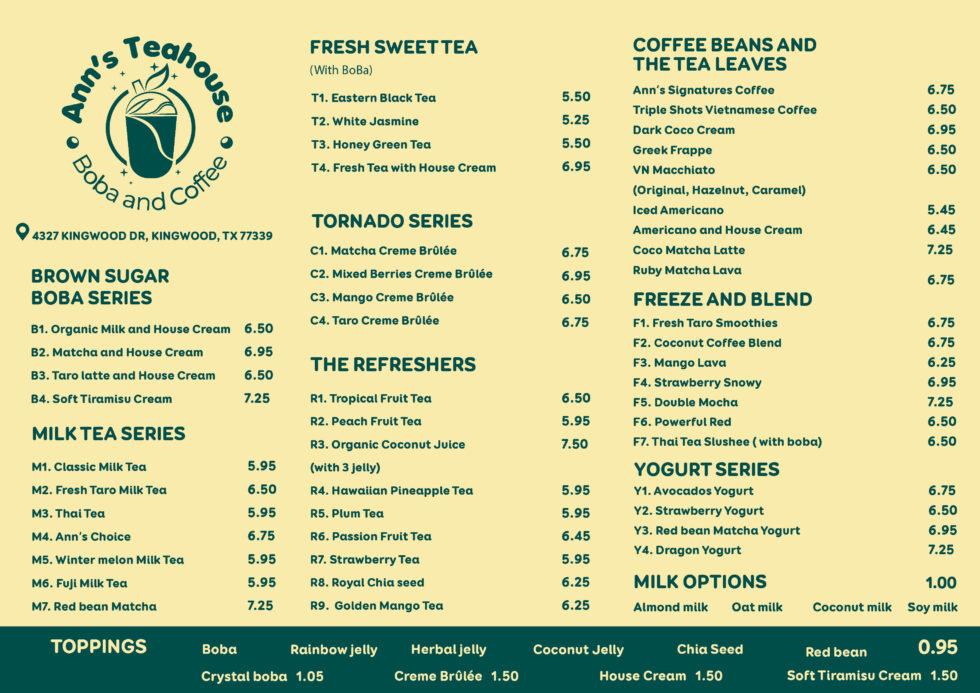 Ann Tea House Menu