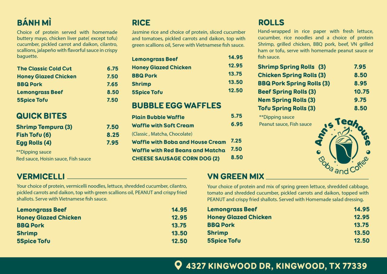 Ann Tea House Menu