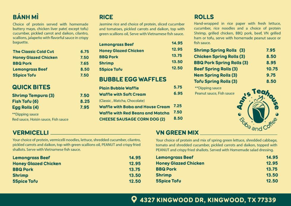 Ann Tea House Menu